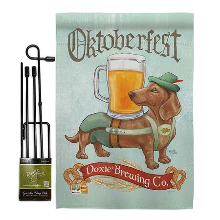 GARDENCONTROL 13 x 18.5 in. Doxie Brewing Co. Nature Pets Vertical Dbl Sided Mini Garden Flag Set w/Banner Pole GA4097930